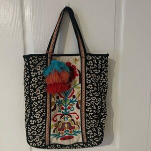 Embroidered Black and Multicolor Tote Bag